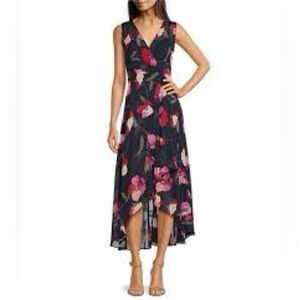 Calvin Klein Navy Floral Midi Dress with Pink Accents
